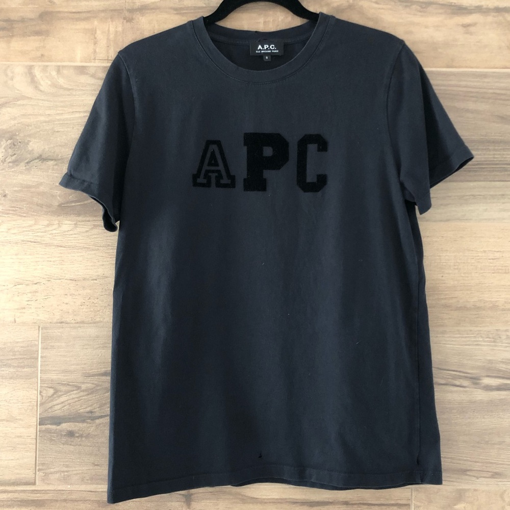 A.P.C. Black Velour Spellout Tee Size S